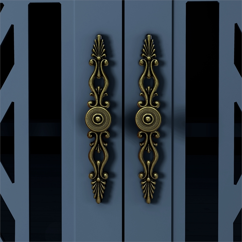 LIVILAND 2 Piece Floral Storage Buffet Sideboard Set (55 & 38) in Navy Blue