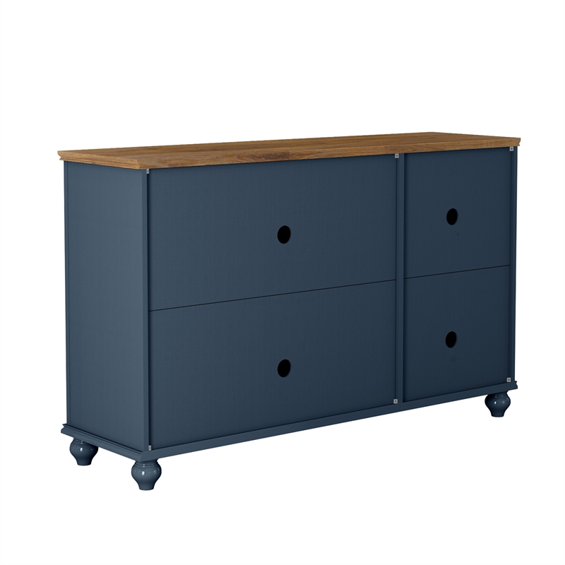 LIVILAND 2 Piece Floral Storage Buffet Sideboard Set (55 & 38) in Navy Blue
