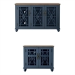 LIVILAND 2 Piece Floral Storage Buffet Sideboard Set (55 & 38) in Navy Blue