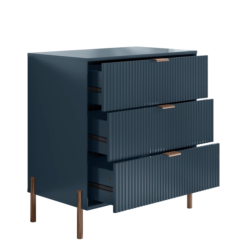 LIVILAND Modern 3-Drawer Nightstand Bedside Table End Table Furniture - Navy