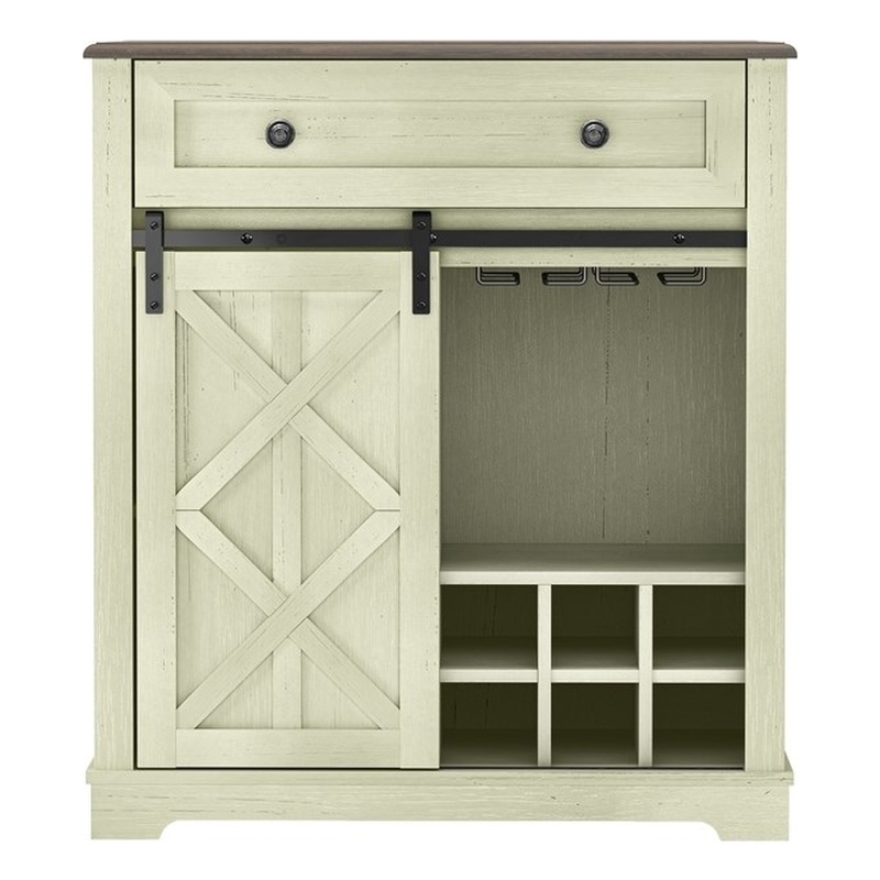 LIVILAND Chic Wine Cabinet with Glass Holder & Wine Rack - Light Moss Green