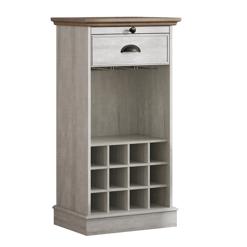 LIVILAND Wine Cabinet w/Metal Glass Holder & Lattice Rack - Saw Cut Off White