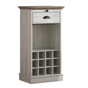 LIVILAND Wine Cabinet w/Metal Glass Holder & Lattice Rack - Saw Cut Off White