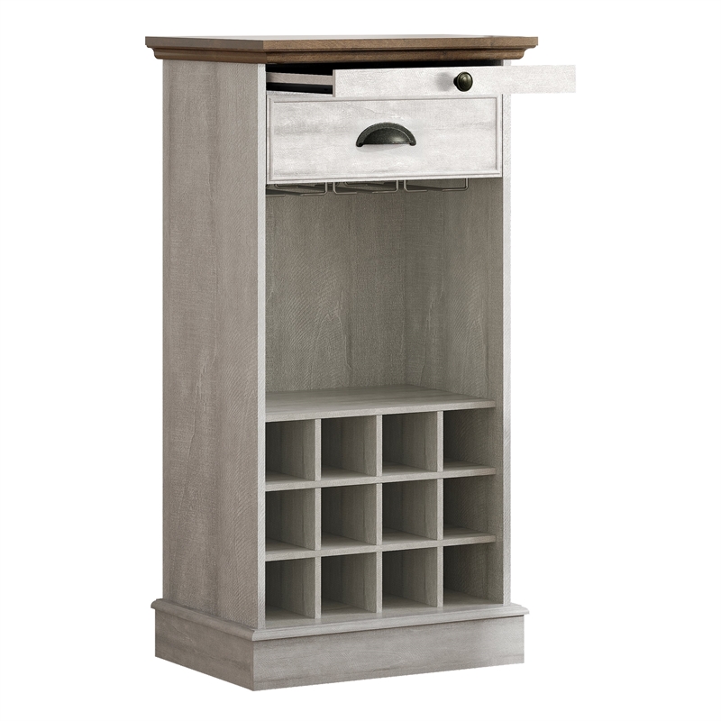 LIVILAND Wine Cabinet w/Metal Glass Holder & Lattice Rack - Saw Cut Off White