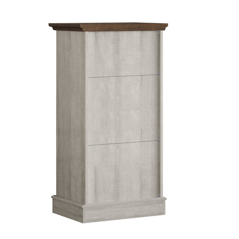 LIVILAND Wine Cabinet w/Metal Glass Holder & Lattice Rack - Saw Cut Off White