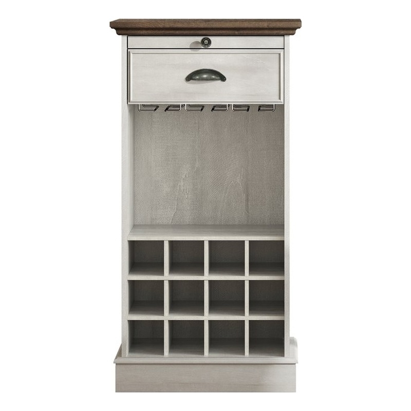 LIVILAND Wine Cabinet w/Metal Glass Holder & Lattice Rack - Saw Cut Off White