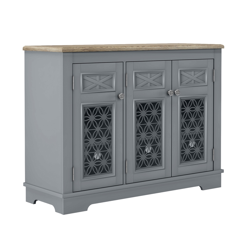 Versatile Buffet Cabinet with Glass Doors and Adjustable Shelves  Gray