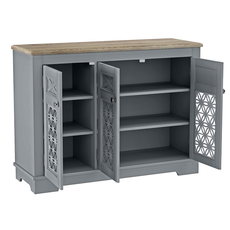 Versatile Buffet Cabinet with Glass Doors and Adjustable Shelves  Gray