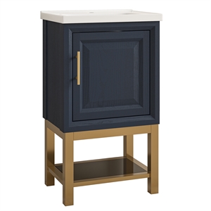 20&quot Freestanding Vanity with Ceramic Sink & Cabinet & Bottom Glass Shelf - Navy