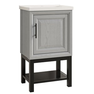 20&quot Freestanding Vanity with Ceramic Sink & Cabinet & Bottom Glass Shelf - Grey
