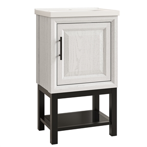 20&quot Freestanding Vanity with Ceramic Sink & Cabinet & Bottom Glass Shelf - White