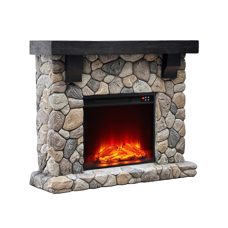 LIVILAND 44 in. Freestanding Electric Fireplace in Warm Beige Stone