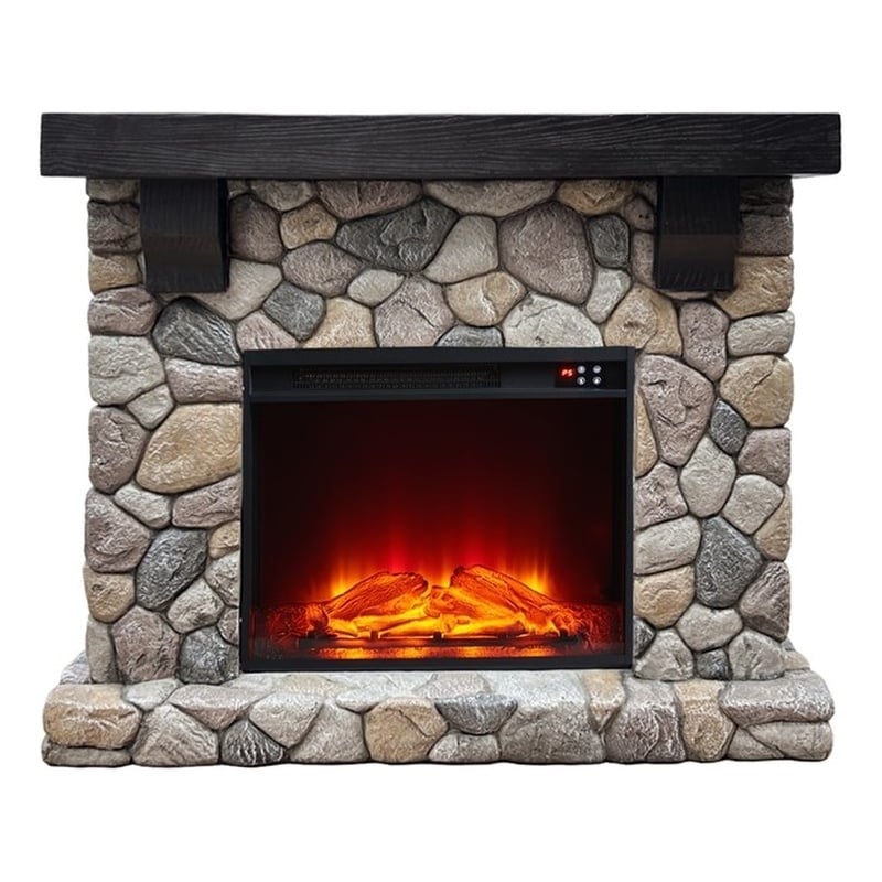 LIVILAND 44 in. Freestanding Electric Fireplace in Warm Beige Stone