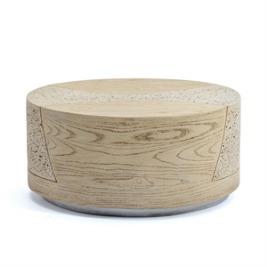 LIVILAND 28&quot Round Indoor/Outdoor Coffee Table - Sahara Oak Travertine