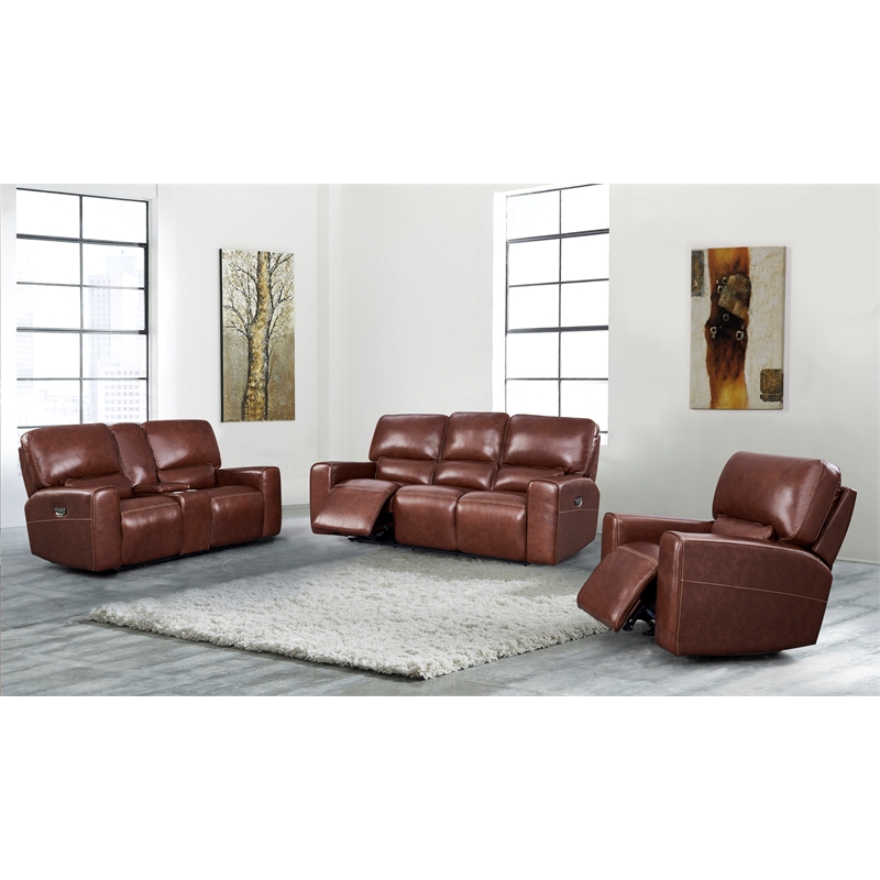 Leather Lusso Hudson Modern Genuine Leather & Hardwood Sofa in Brown