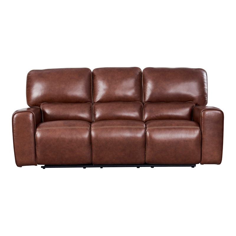 Leather Lusso Hudson Modern Genuine Leather & Hardwood Sofa in Brown