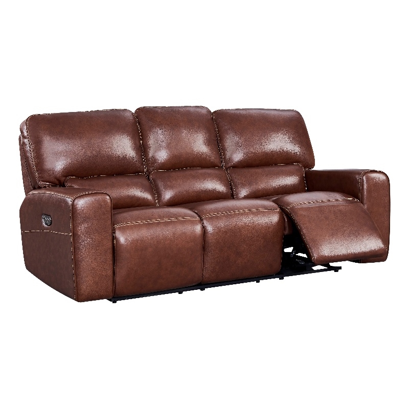 Leather Lusso Hudson Modern Genuine Leather & Hardwood Sofa in Brown