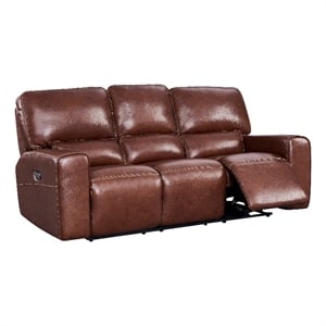 Leather Lusso Hudson Modern Genuine Leather & Hardwood Sofa in Brown