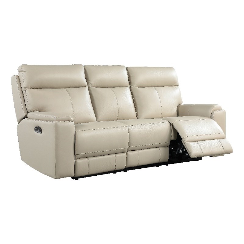 Leather Lusso Luna Modern Genuine Leather & Hardwood Sofa in Taupe Beige