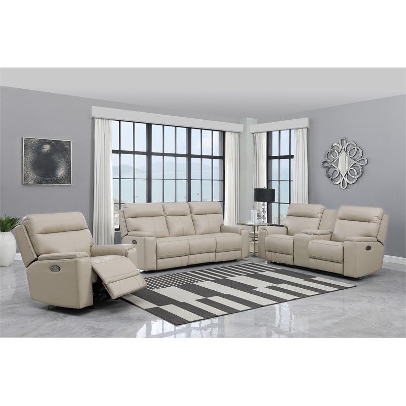 Leather Lusso Luna Modern Genuine Leather & Hardwood Sofa in Taupe Beige