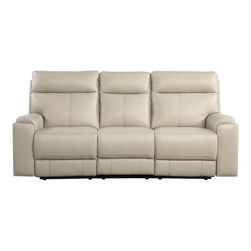 Leather Lusso Luna Modern Genuine Leather & Hardwood Sofa in Taupe Beige