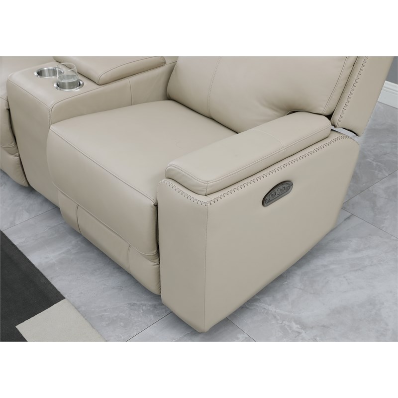 Leather Lusso Luna Modern Genuine Leather & Hardwood Sofa in Taupe Beige