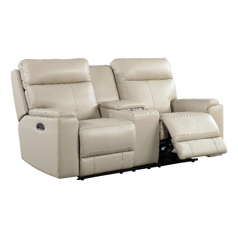 Leather Lusso Luna Modern Genuine Leather Console Loveseat in Taupe Beige