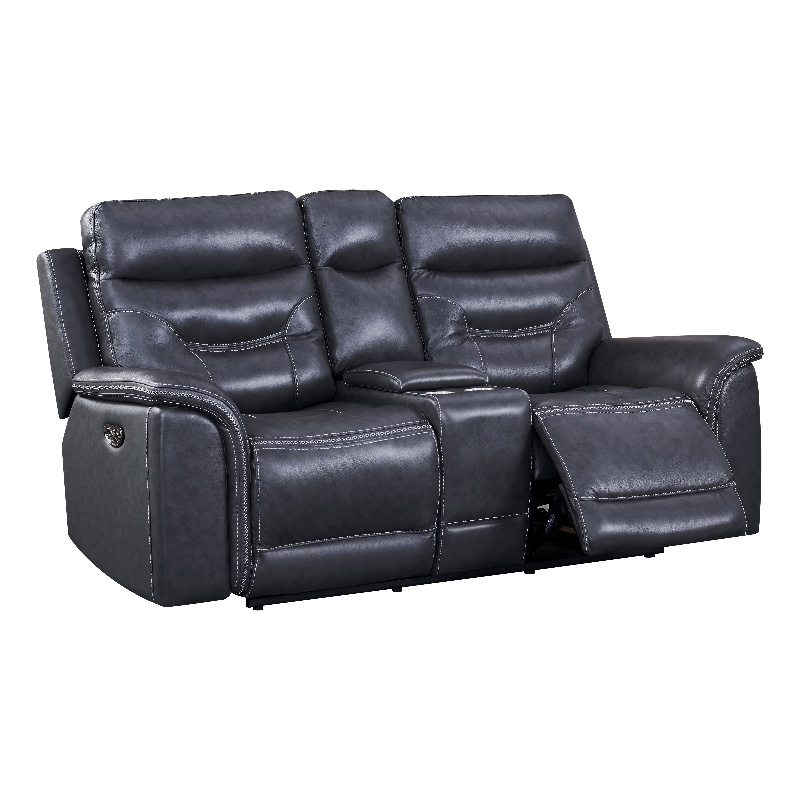 Leather Lusso Davenport Modern Genuine Leather Console Loveseat in Gray