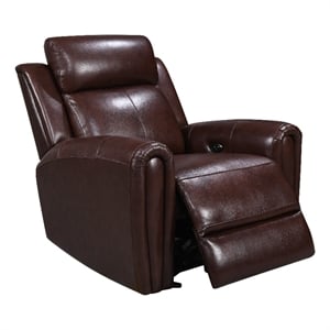 Leather Lusso Kona Modern Genuine Leather Glider Recliner in Brown
