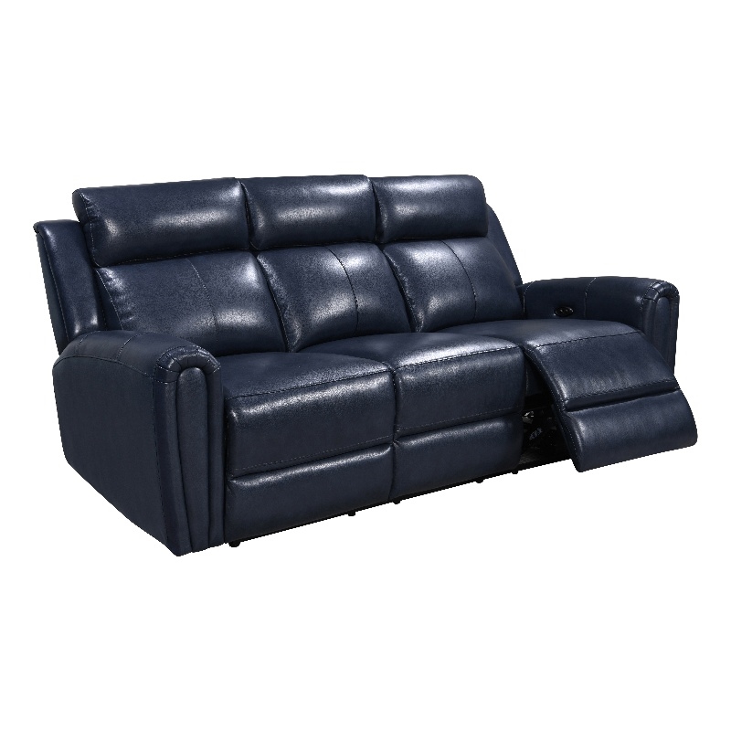 Leather Lusso Kona Modern Genuine Leather & Hardwood Sofa in Blue