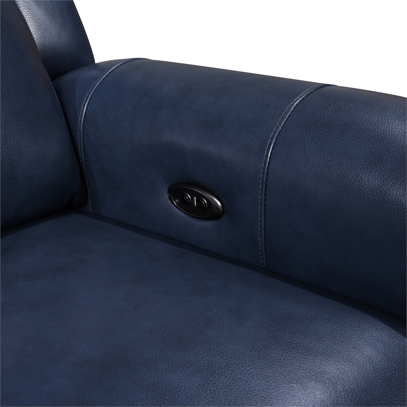 Leather Lusso Kona Modern Genuine Leather & Hardwood Sofa in Blue