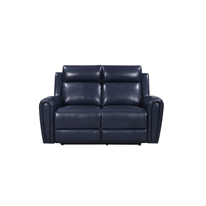 Leather Lusso Kona Modern Genuine Leather & Hardwood Loveseat in Blue