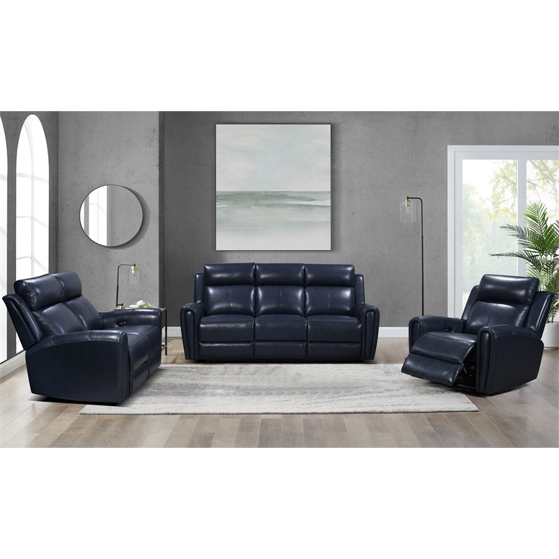 Leather Lusso Kona Modern Genuine Leather & Hardwood Recliner Chair in Blue