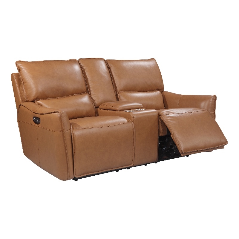 Leather Lusso Carter Modern Genuine Leather Console Loveseat in Desert Brown