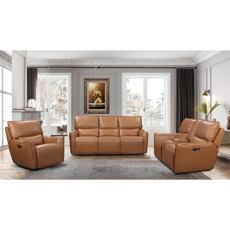 Leather Lusso Carter Modern Genuine Leather Glider Recliner in Desert Brown