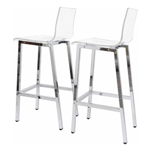 Fox Hill Trading Pure Decor 29&quot Acrylic Metal Bar Stools in Clear (Set of 2)
