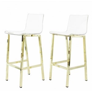 Fox Hill Trading Pure Decor 29&quot Acrylic Metal Bar Stools in Gold (Set of 2)