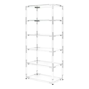 Fox Hill Trading Pure Decor Lucite Acrylic Bookcase with 6 Shelf in Clear/Chrome