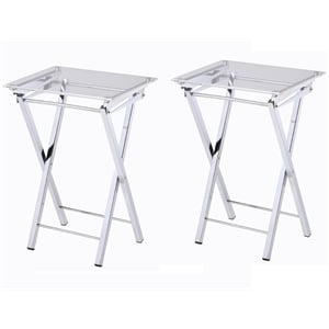 Fox Hill Trading Millenial Acrylic Metal Folding Tray Table in Chrome (Set of 2)