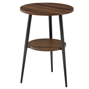 Fox Hill Trading Millenial Lumi 2-Tier Round Wood End Table in Dark Wood/Black