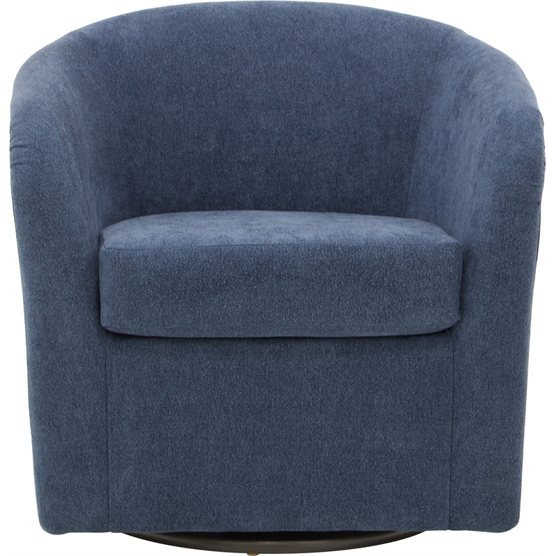 Fox Hill Trading Traditional Fabric Curved Arm Swivel Tub Chair in Navy Blue