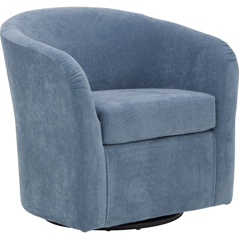 Fox Hill Trading Traditional Fabric Curved Arm Swivel Tub Chair in Light Blue