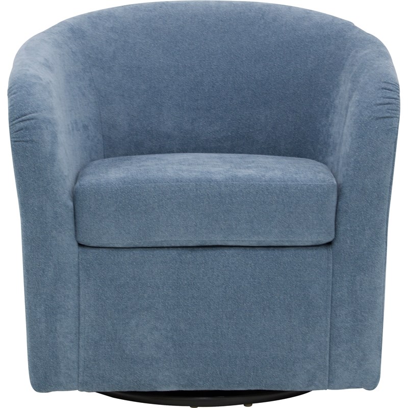 Fox Hill Trading Traditional Fabric Curved Arm Swivel Tub Chair in Light Blue