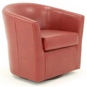 Fox Hill Trading Windsor 19&quotH Traditional Faux Leather Swivel Club Chair in Red