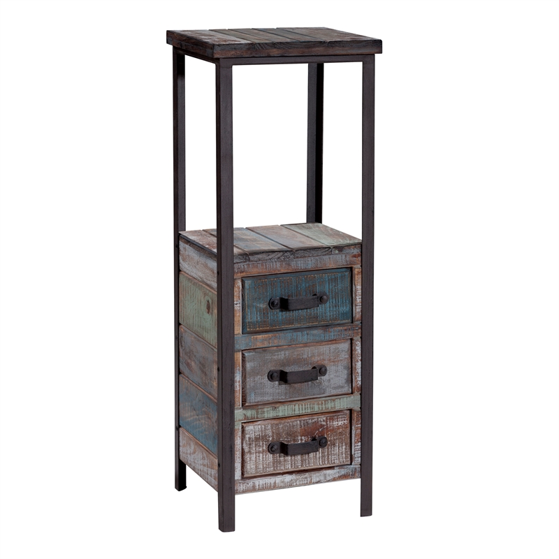 Gallerie Decor Soho Mid-Century Solid Wood/Steel Tower Table in Blue