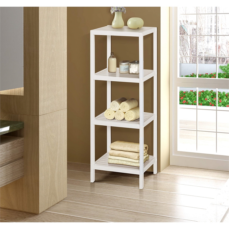 Gallerie Decor Natural Spa 4-Shelf Transitional Bamboo Tower in White