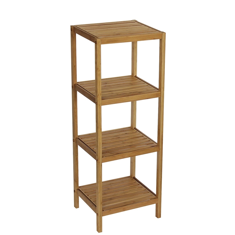 Gallerie Decor Natural Spa 4-Shelf Transitional Bamboo Tower in White