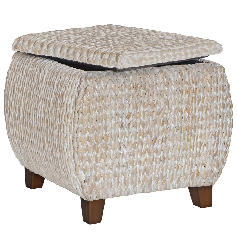 Gallerie Decor Bali Breeze Round Wood Storage Ottoman in Whitewashed