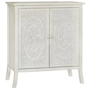 Gallerie Decor Antiqued Carved Transitional Wood Cabinet in White