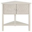 Gallerie Decor Antiqued Carved Transitional Wood Corner Table in White